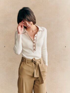 Sezane Armelle Jumper  Sweater Ecru/ Brown - XXS